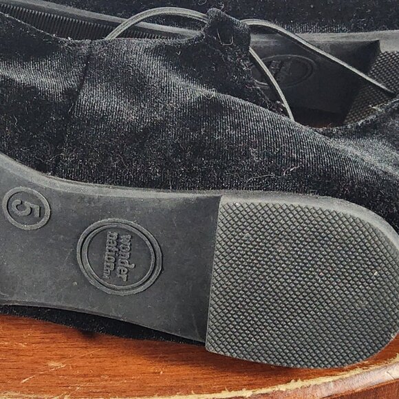 Wonder Nation Black Faux Velvet Faux Tie Back Zipper Instep Ballet Flats Size 5 - Picture 8 of 16